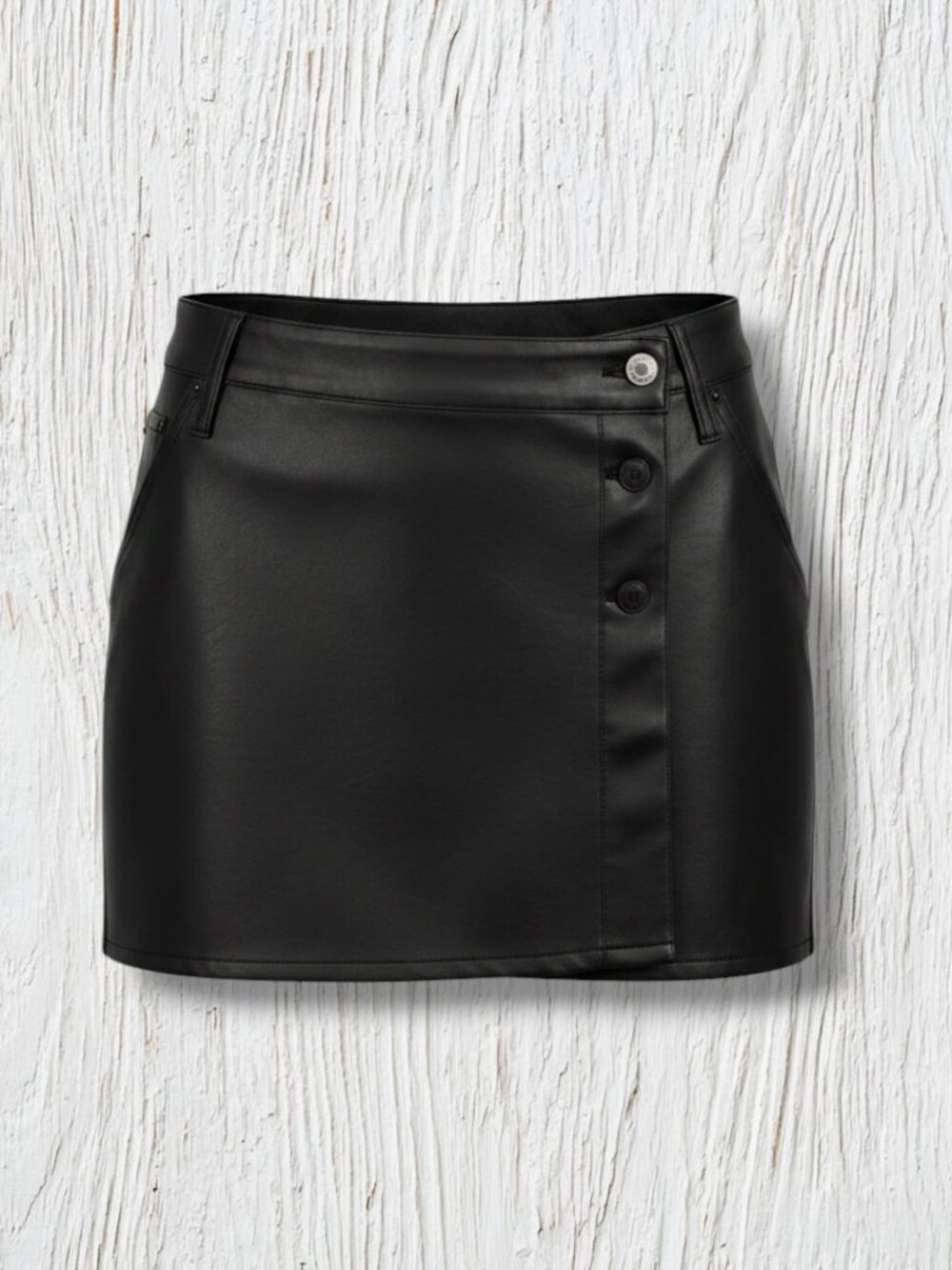 We The Free Black Faux‎ Leather Wrap Mini Skirt 28